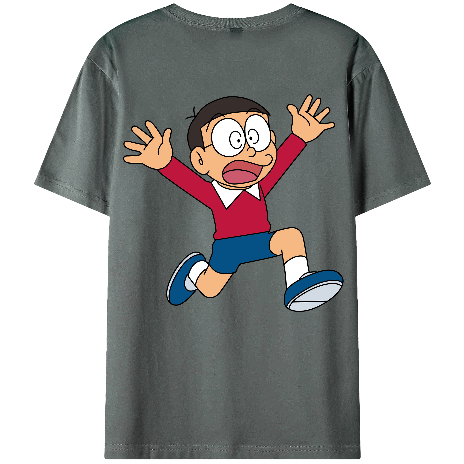 （画像用） ドラえもん 野比 のび太 Doraemon Nobita Nobi 綿100％ メンズ半袖Tシャツ（バックプリント） 通気性